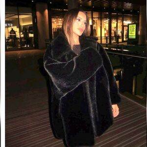 NWT ZARA LONG FAUX FUR COAT ZW COLLECTION black